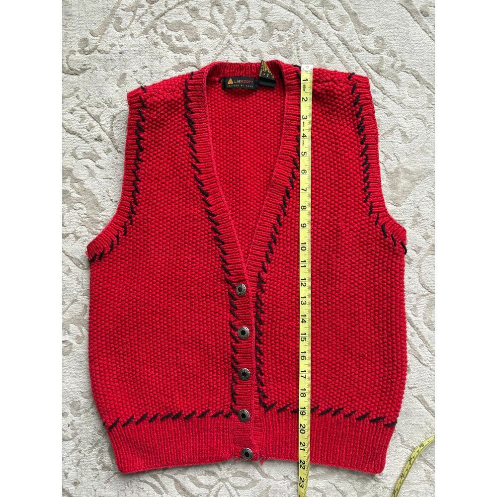 Vintage Lizsport Hand Knit Red Linen Cotton Button Vest Womens S Western Sweater - Picture 5 of 7